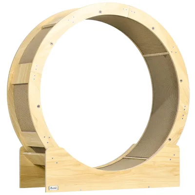 Produktbild von Katzenlaufrad, Laufrad für Katzen, 91 cm, mit Bremse, Kratzmatte, Katzenrad für gesunde Bewegung, aus Eiche
