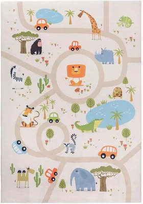 Imagen del producto de Alfombra infantil Unyqoos® Safari, 120x170 cm – lavable a 30°C, antideslizante, de poliéster, multicolor, ideal para habitaciones infantiles, zonas de juego y habitaciones de bebés, con certificación ®