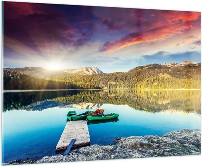 Produktbild von Bilder auf glas - See Berge Wasser - 100x70cm - Glasbilder - Wandbilder - Kunstdruck - zum Aufhängen bereit - Wanddekoration aus Glas - Glas Bilder - Wandbild auf Glas - Einteilig - GAA100x70-3595