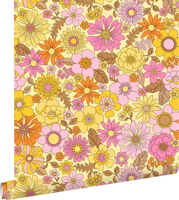 Obrázok produktu pre ESTAhome tapeta retro kvety žltá, ružová a oranžová 50 x 900 cm