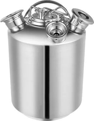 Immagine prodotto di Contenitore per la pulizia di fusti di birra - 10 litri, acciaio inossidabile - Attacco A e attacco S - Guarnizione in silicone - Facile da pulire - Argento