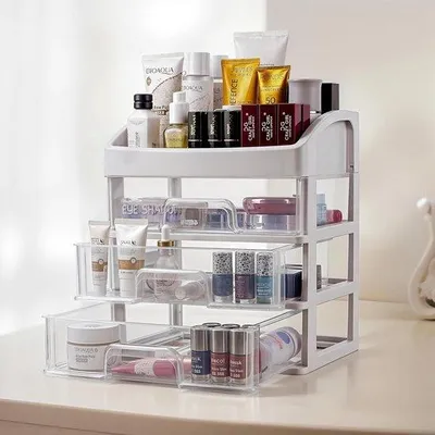 Image de Rangements pour maquillage à tiroirs - Rangement cosmétique pour salle de bain - Rangement pour maquillage à 3 tiroirs