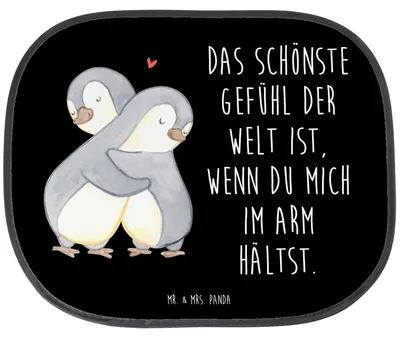 Produktbild von Mr. & Mrs. Panda Hitzeschutz Auto Pinguine Kuscheln - Schwarz - Geschenk, für Frauen, Freundin, Hochzeitstag, Sonnenschutz Fürs, Autosonnenschutz, Liebesbeweis, Freund
