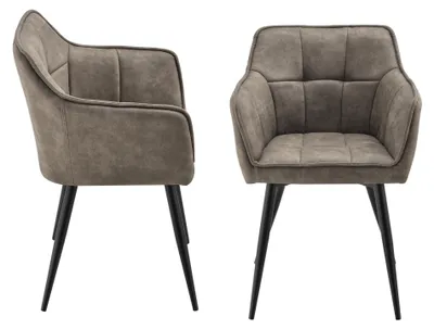 Productafbeelding van Eetkamerstoelen 'Birmingham', set van 2 met armleuningen, bekleed met imitatie suède, kleur taupe