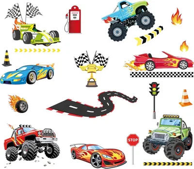 Produktbild von Wandsticker Rennwagen, 7 Fahrzeuge, Rennstrecke, für Kinderzimmer
