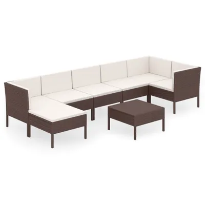 Image de vidaXL Ensemble salon de jardin 8 pièces avec coussins Poly rotin brun