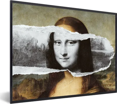 Produktbild von MuchoWow® Gerahmtes Poster Mona Lisa - Da Vinci - Schwarz - Weiß 80x60 cm - Poster mit Schwarzem Bilderrahmen Wandposter Rahmen Foto Bilder - Schwarzem - Mit Gestell