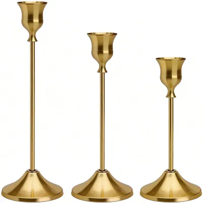 Kerzenhalter-Set 3er, gold-bronzefarben, Metall, 16/19/23 cm, für Stabkerzen