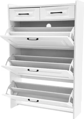 Produktbild von Schuhschrank - Schuhregal mit 3 Klappfächern und 2 Schubladen - 80x24x120 cm - Für 16-20 Paar Schuhe - Holzwerkstoff - Weiß