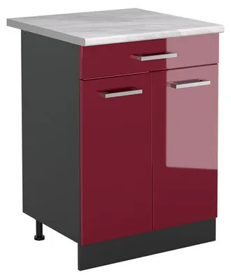 Immagine prodotto di Mobiletto base cucina Vicco R-Line Rosso lucido/Antracite 60 cm con cassetto piano di lavoro Marmo, Model 61092