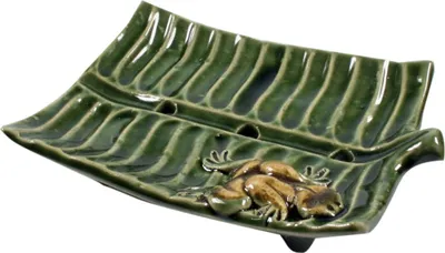 Produktbild von Exotische Keramik Seifenschale - Blatt, Grün, 2*10*8 cm, Seifenschalen