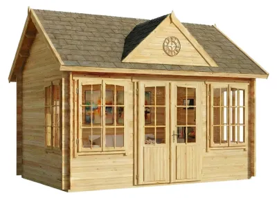 Produktbild von Alpholz Gartenhaus Clockhouse 440x340cm aus Holz Naturbelassen 28mm Wandst.