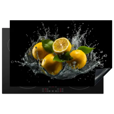 Produktbild von KitchenYeah© Herdabdeckplatte Zitrone - Obst - Gelb - Schwarz , 81x52cm, Küche Deko, Glaskeramikkochfeld Herdabdeckung, Abdeckplatte fùr Kochfeld