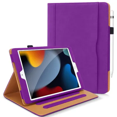Obrázok produktu pre Ochranné puzdro pre iPad 9./8./7. generácie, 10,2 palca, fialová farba, vyrobené zPolyuretánkože, s integrovaným stojanom a funkciou automatického uspávania/prebúdzania