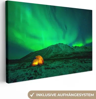Produktbild von OneMillionCanvasses® - Leinwandbilder - 150x100 cm, Nordlichter - Zelt - Berg, Wandbilder Kunstdruck Wanddekoration