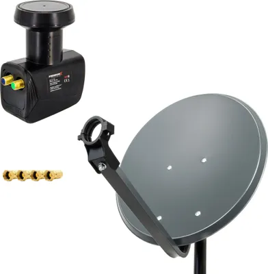 Produktbild von PremiumX 45cm Satellitenschüssel Stahl Anthrazit SAT Anlage Twin LNB 4x F-Stecker