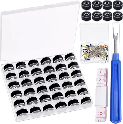 Produktbild von 138-teiliges Set schwarze vorgewickelte Spulen, mit Aufbewahrungsbox, Polyesterfaden, für Stickmaschinen