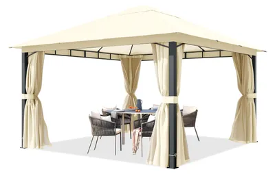 Produktbild von TOOLPORT Gartenpavillon 4x4 m ca. 220g/m² Dachplane Pavillon mit 4 Seitenteilen und 4 Moskitonetzen - champagner