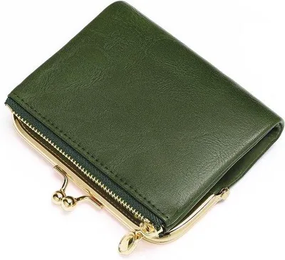 Produktbild von Bifold-Leder-Portemonnee Vintage-Design mit Schnalle und Klettverschluss für Damen in kleinem Format
