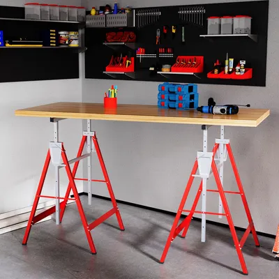 Image de Support télescopique en acier, lot de 2, réglable en hauteur et pliable, rouge | 80-130 cm | 200 kg | Acier Q195