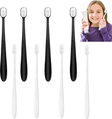 Produktbild von Nano-Zahnbürsten-Set, 18 x 1,3 cm, weiche Borsten für empfindliches Zahnfleisch, geeignet für Erwachsene oder Kinder, ideal für Eyeliner, Bleistiftspitzer, Augenbrauenstiftspitzer, Schwarz und Weiß, 8