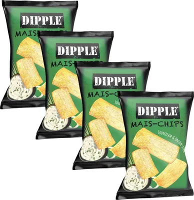 Produktbild von 4x Dipple Mais‑Chips Sour Cream & Onion 90  g Snacks Knabbern Dippen