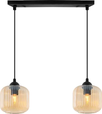 Produktbild von Hängelampe RIFFLE Schwarz 2-flammig Glas Zylinder Amber E27