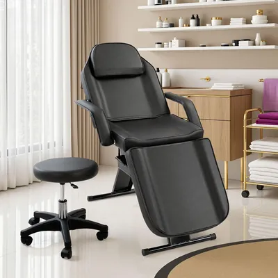 Produktbild von Massageliege Kosmetikliege Tattooliege Therapieliege mit Drehhocker Kosmetikstuhl Massagebett Schönheitsbett Schwarz