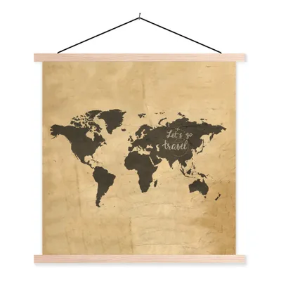 Obrázek produktu pro MuchoWow® Textilní plakát - Mapa světa - Vintage - hnědá - 90x90cm - S hnědými lamelami