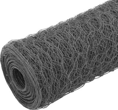 A roll of gray wire mesh fencing.