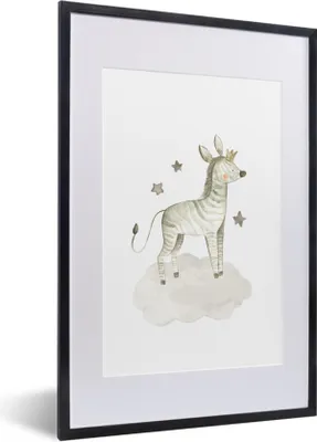 Produktbild von MuchoWow® Gerahmtes Poster Tiere - Zebra - Kinder 40x60 cm - Poster mit Schwarzem Bilderrahmen Wandposter Rahmen Foto Bilder - Poster in Rahmen