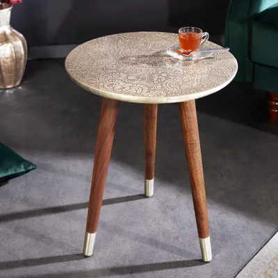 Produktbild von riess-ambiente Design Beistelltisch ALCAZAR 50cm antik silber Metall Mango Massivholz rund