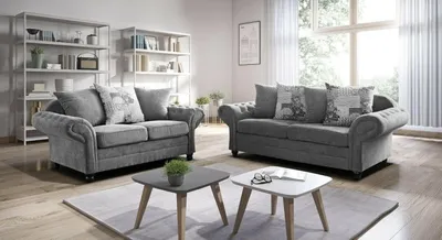 Produktbild von Easy4You Chesterfield Style Grau 3-Sitzer-Sofa + 2-Sitzer-Sofa Sofas für Wohnzimmer Sofagarnituren Chesterfield 3- und 2-Sitzer Set Sofas & Couches