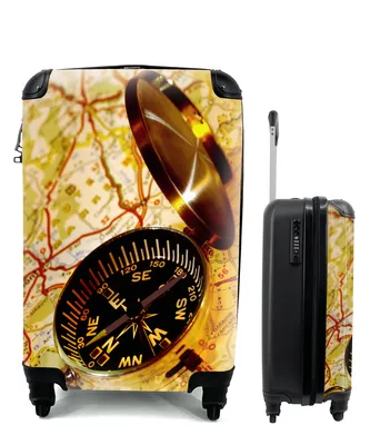 Produktbild von MuchoWow® Koffer Handgepäck Trolley Rollkoffer Kleine Reisekoffer mit 4 Rollen - Kompass und Schatzkarte - Cabin Size < 55x40x23 cm & 55x40x20 cm - Fotokoffer - Kabinenkoffer - Boardgepäck - Reise-Box - Reisekoffer - Reisegepäck - Koffer mit Bild - Trolley für Kinder