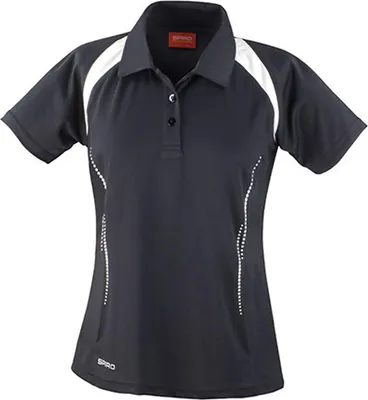 Produktbild von SPIRO S177F | Damen Team Spirit sports Poloshirt +Atmungsaktiv - Farbe: Black/White - Größe: XL (42)