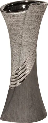 Zdjęcie produktu dla Casablanca Vase, "Bridgetown", gestreift, Keramik, grau, silberfarben, , L. 11 cm, B. 13,5 cm, H. 39 cm 43214