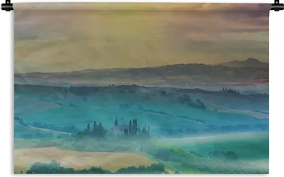 Produktbild von MuchoWow® Wandteppich Wandbehang Nebel - Landschaft - Berg - Toskana 60x40 cm Tapisserie Dekoration Wandtuch - Wanddekorationen