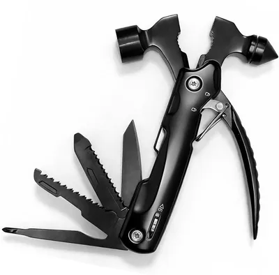Obrázek produktu pro Skládací outdoorové kladivo z nerezové oceli – multifunkční kempingový a survivalový nástroj s kleštěmi, kompaktní, přenosný, nerezový