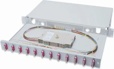 Produktbild von DIGITUS LWL Spleißbox 1HE bestückt 12x SC DX OM4 grau