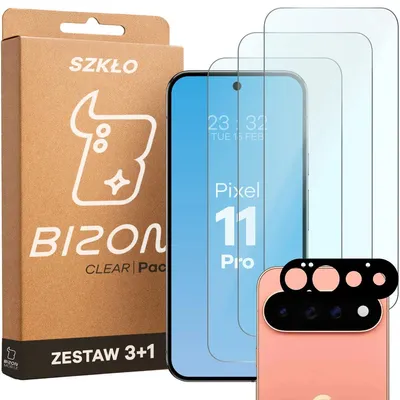 Produktbild von 3x Gehärtetes Glas + Kameraschutz für Google Pixel 11 Pro, Bizon Glass Clear Pack