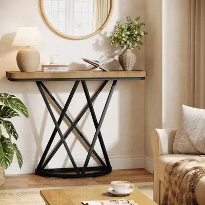 Zdjęcie produktu dla Stolik konsolowy Tribesigns, 105 x 30 cm, industrialny stolik do przedpokoju z geometryczną metalową podstawą, stolik do przedpokoju, salonu, holu