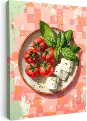 Produktbild von MuchoWow® - Leinwandbilder - Salat - Tomaten - Sommerlich - Lebensmittel - Farbenfroh, Wandbild, Wanddeko Bilder Wohnzimmer, 60x80 cm