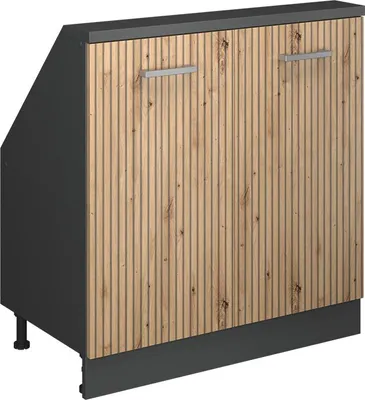 A product shot of a kitchen cabinet designed for sloped ceilings.