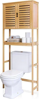 Immagine prodotto di Organizer da bagno in bambù con 2 ante - Armadio salvaspazio per lavatrice