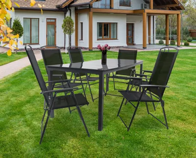Produktbild von VCM 7-tlg Gartenmöbel Set | Sitzgruppe Essgruppe | 1x Tisch, 6x Stühle | Tisch Maße ca. H. 76 x B. 189 x T. 90 cm | Hochlehner Set 189S
