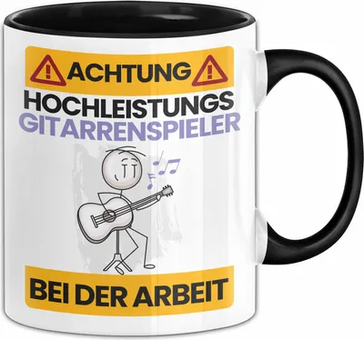 Produktbild von Gitarrenspieler Tasse Geschenk Lustiger Spruch Geschenkidee für Gitarrenspieler Achtung Hochleistungs Gitarrenspieler Bei Der Arbeit (Schwarz)