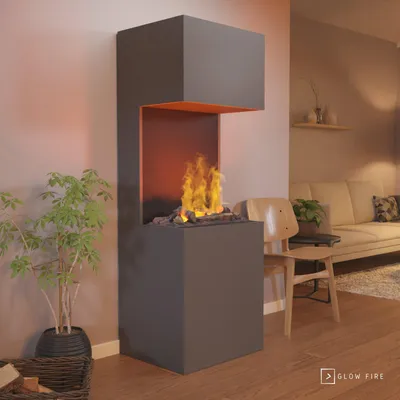 Produktbild von GLOW FIRE Elektrokamin 'Beethoven' | Wasserdampf Kamin mit OMC 600 inkl. Holz in grau als Raumteiler | HxBxT: 120x60x50 cm