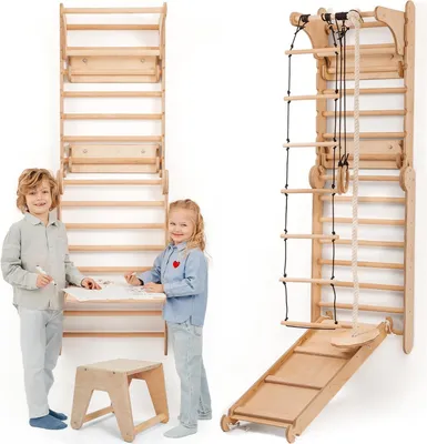 Produktbild von 6-in-1 Schwedenwand & Rutsche – vielseitiges Indoor Kletterdreieck-Set für Kinder mit Leiter & Malset – perfekt für 2 bis 12 Jahre