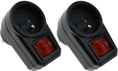 Productafbeelding van Stekkeradapters met schakelaar - 2 stuks, zwart, 16 A, 230 V, 3680 W