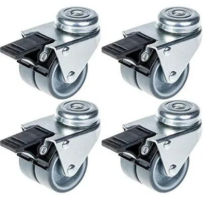 Immagine prodotto di ruote gemelle da 50 mm 2" in gomma grigia girevoli con freno Capacità 280 kg, set di 4